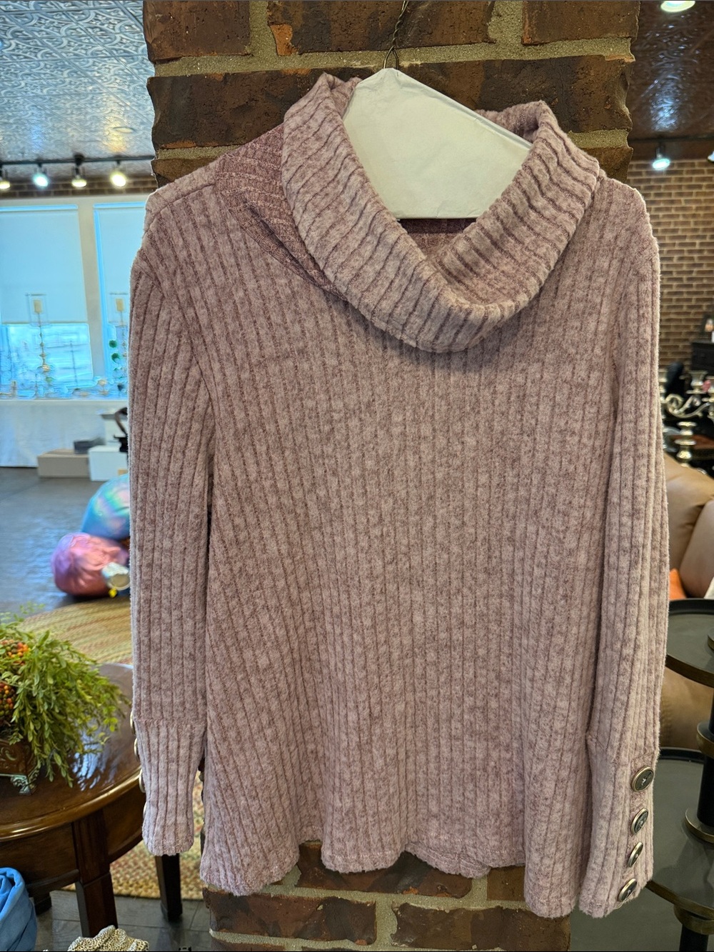Cozy Ribbed Cowl-Neck Sweater - Dusty Mauve